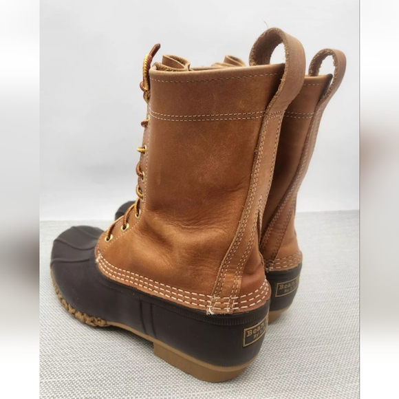 LL Bean duck boots size 7 M hunting waterproof rain rubber leather brown tan - Picture 6 of 15